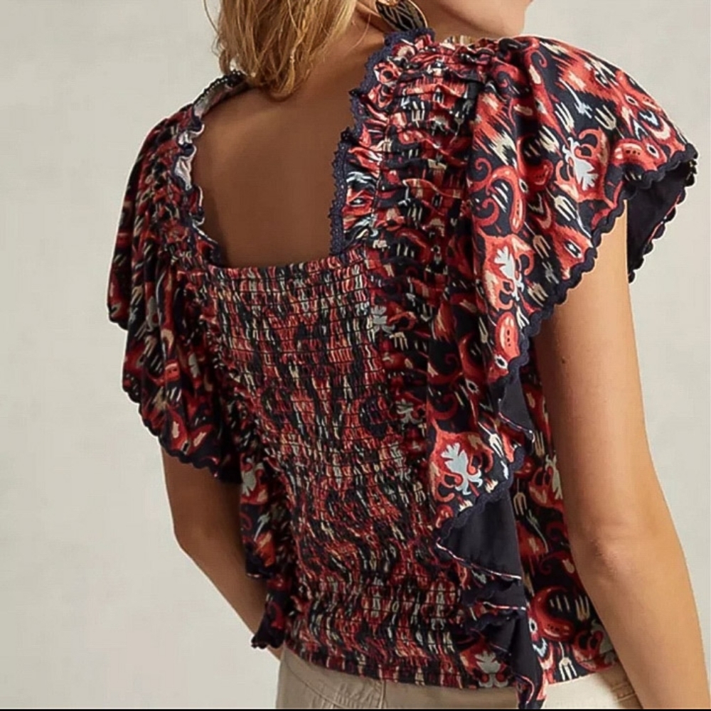Anthropologie LetMeBe Smocked Ruffle Top